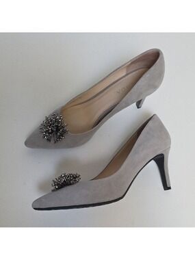 ESCADA | Gray Suede Heels Silver Embellishments Sz 40